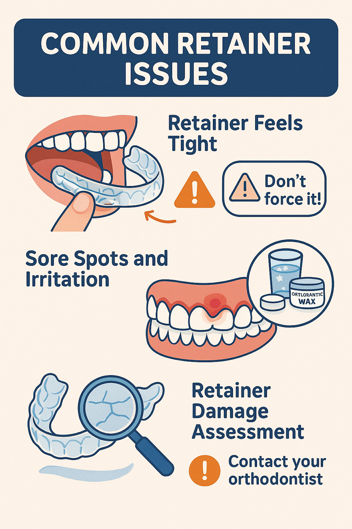 graphic of common retainer problems retainer replacement callan orthodontics lawrenceville nj